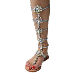 Rhinestone Flat Glitter Silver Gladiator Sandals for Women