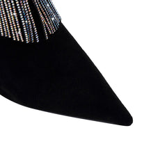 Braune Stiefel mit spitzer Spitze und Stilettoabsatz und Steinmuster