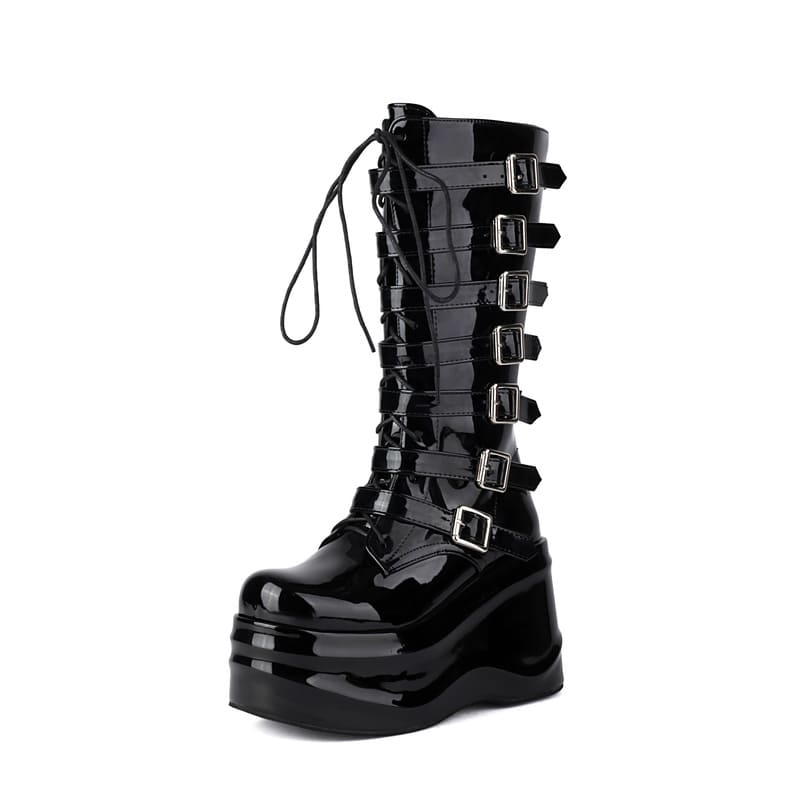 Bottines à talon compensé de 4 pouces à bout rond et à boucles