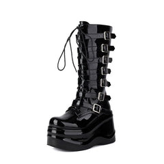 Bottines à talon compensé de 4 pouces à bout rond et à boucles