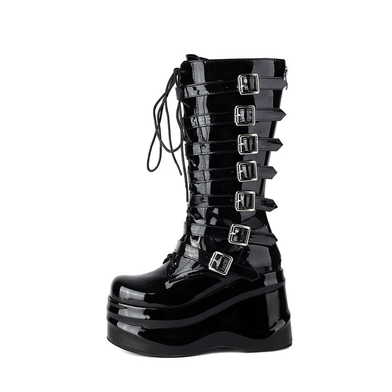 Bottines à talon compensé de 4 pouces à bout rond et à boucles