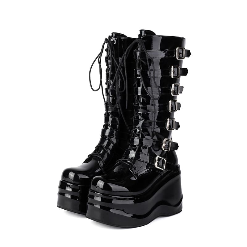 Bottines à talon compensé de 4 pouces à bout rond et à boucles