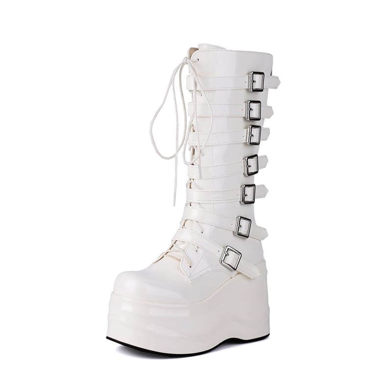 Bottines à talon compensé de 4 pouces à bout rond et à boucles