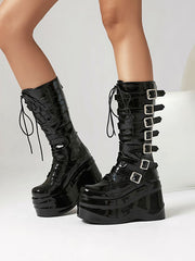 Bottines à talon compensé de 4 pouces à bout rond et à boucles