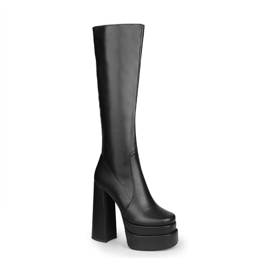 Round Toe Chunky Heel Platform Knee High Boots