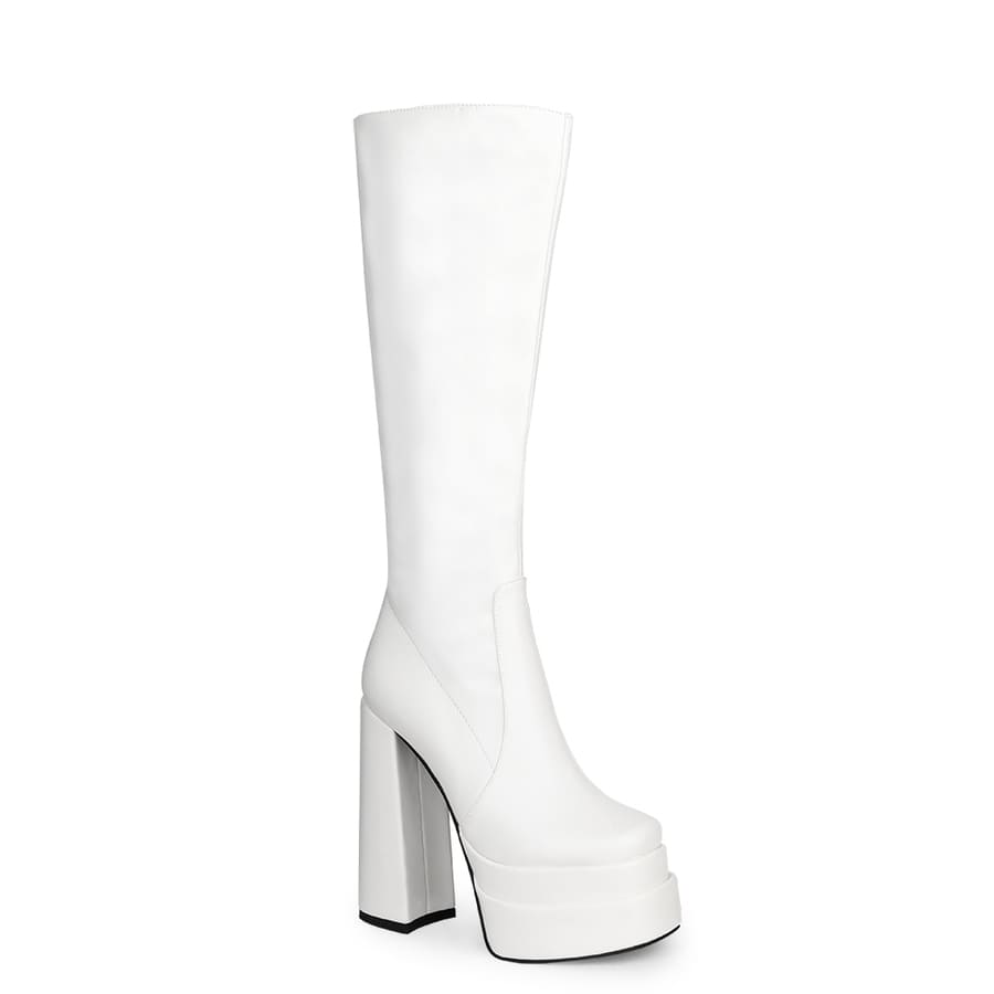 Round Toe Chunky Heel Platform Knee High Boots