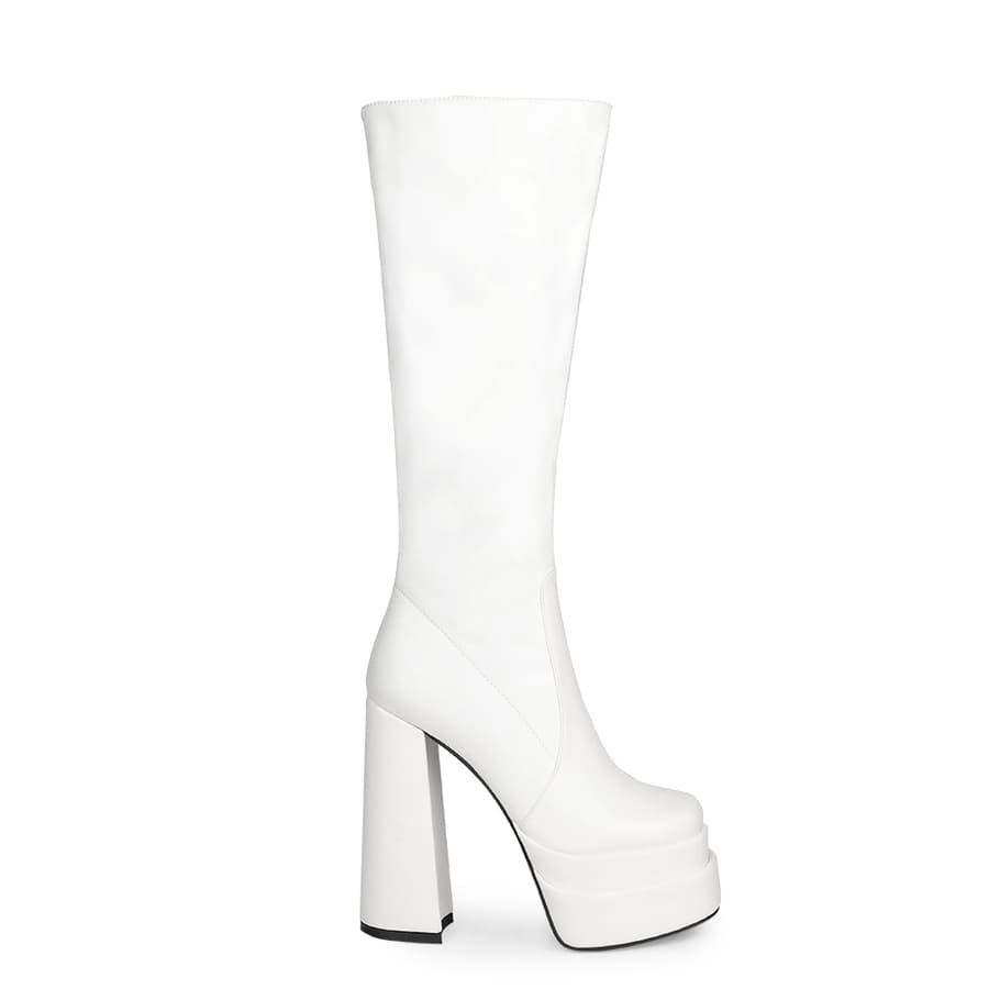 Round Toe Chunky Heel Platform Knee High Boots