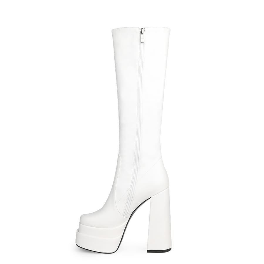Round Toe Chunky Heel Platform Knee High Boots