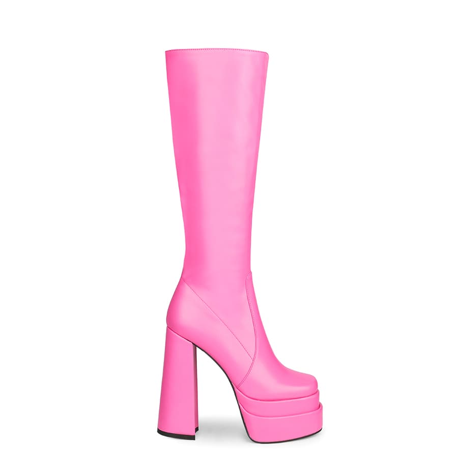 Round Toe Chunky Heel Platform Knee High Boots
