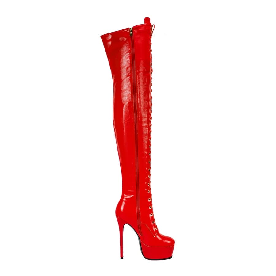 Round Toe Stiletto Heel Front Lace-Up Over-the-Knee Platform Boots