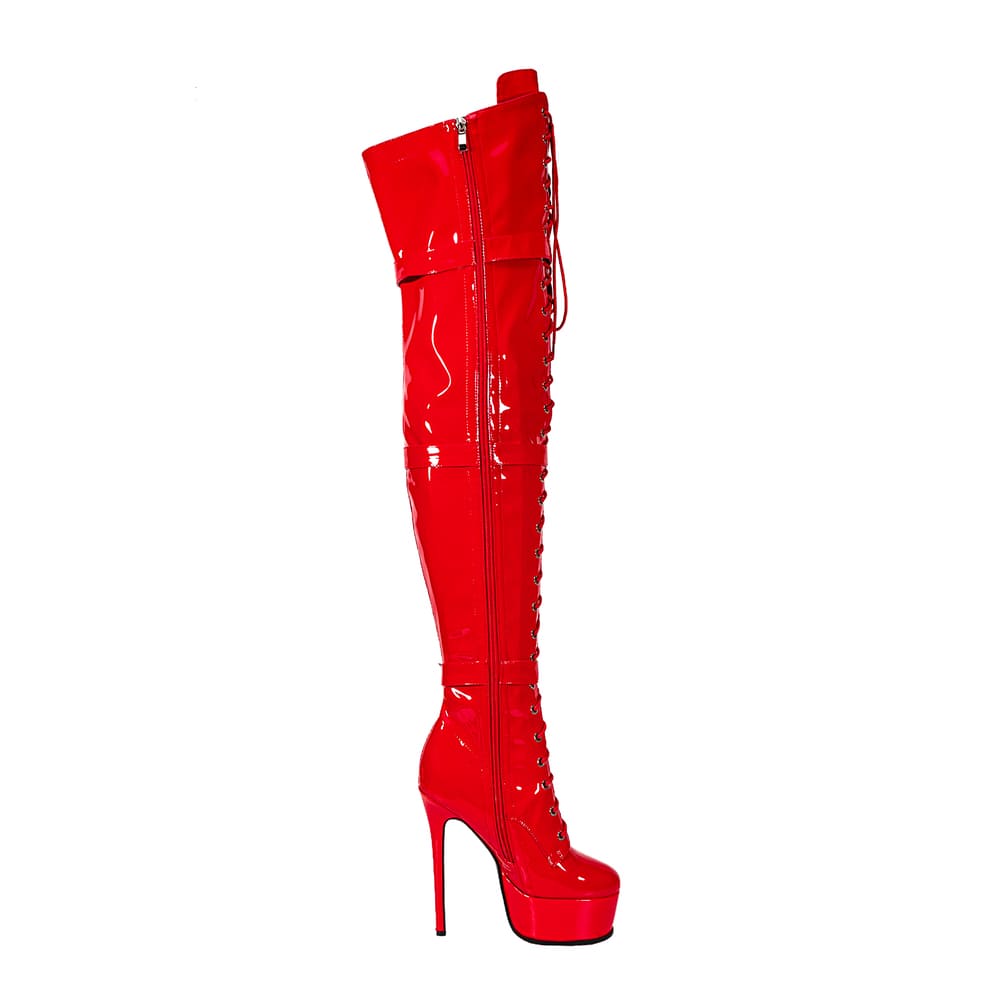 Round Toe Stiletto Heel Lace-Up Over-the-Knee Platform Strap Boots