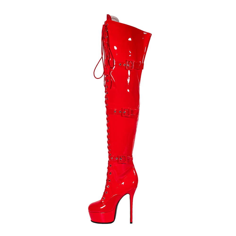 Round Toe Stiletto Heel Lace-Up Over-the-Knee Platform Strap Boots