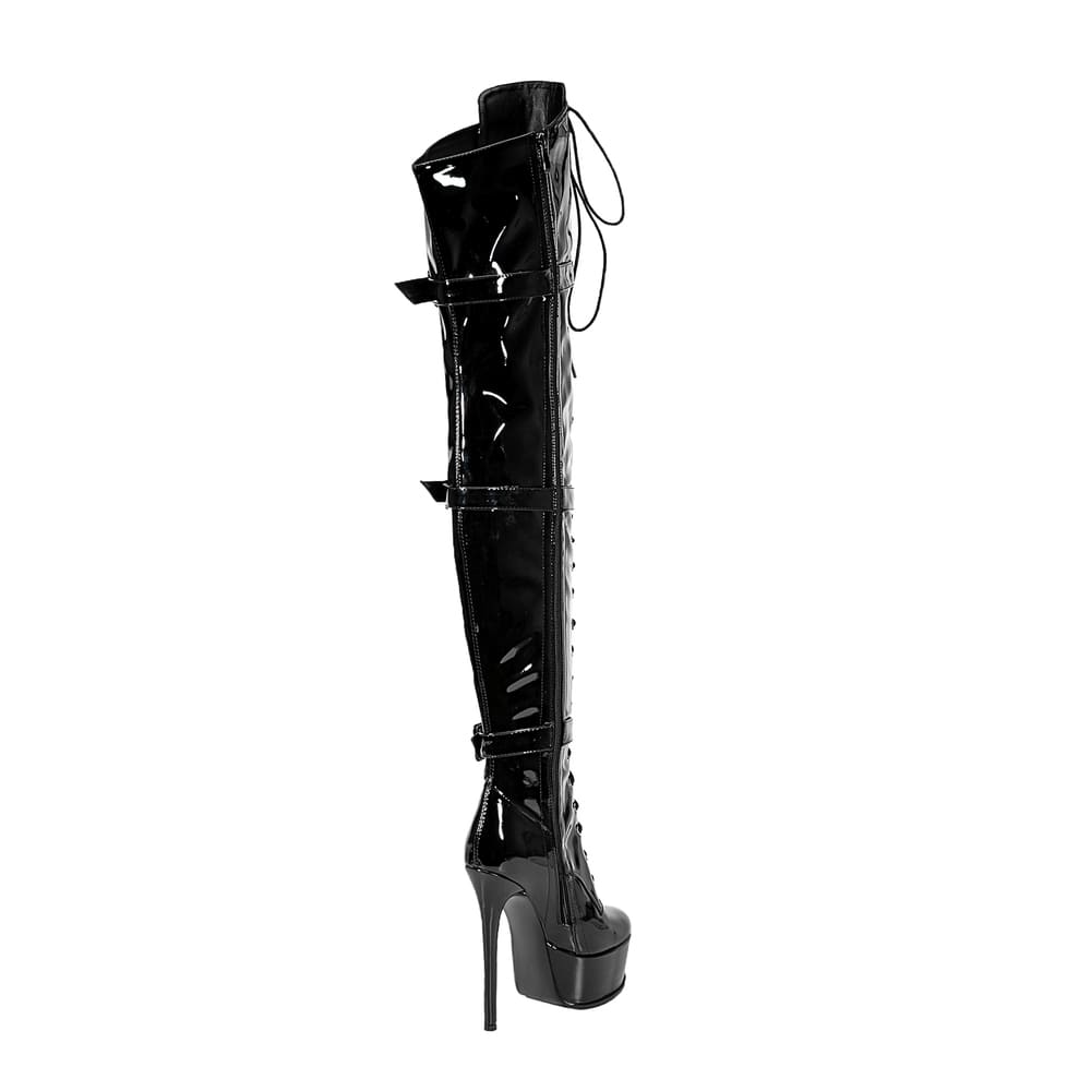 Round Toe Stiletto Heel Lace-Up Over-the-Knee Platform Strap Boots