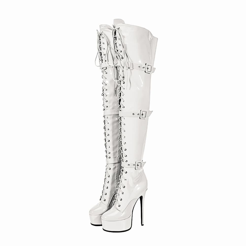 Round Toe Stiletto Heel Lace-Up Over-the-Knee Platform Strap Boots