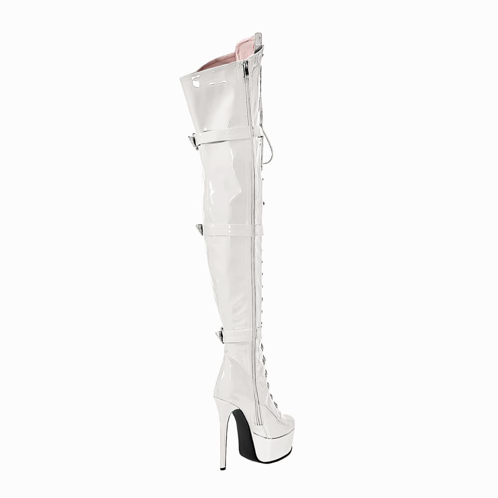Round Toe Stiletto Heel Lace-Up Over-the-Knee Platform Strap Boots