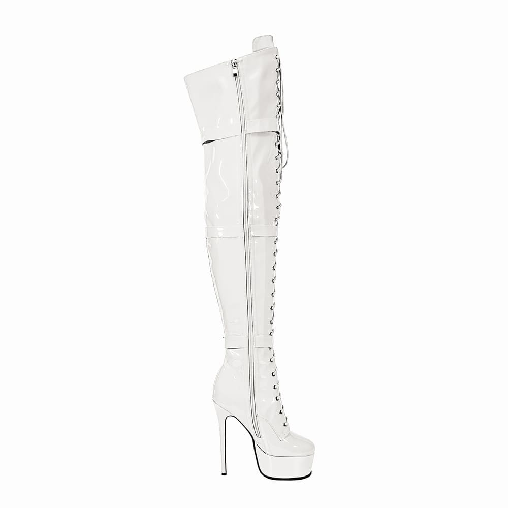 Round Toe Stiletto Heel Lace-Up Over-the-Knee Platform Strap Boots