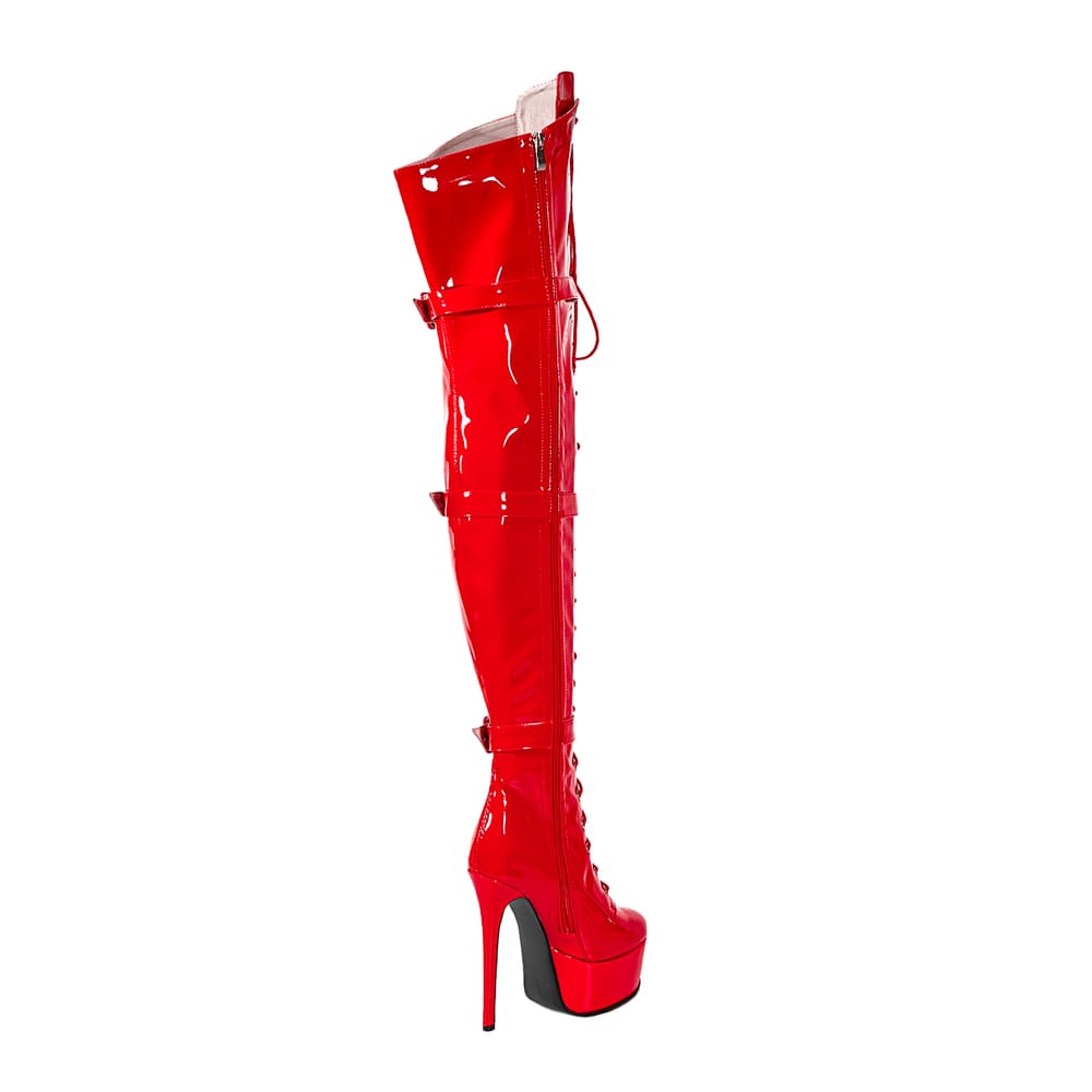 Round Toe Stiletto Heel Lace-Up Over-the-Knee Platform Strap Boots