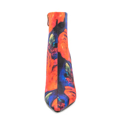 Satin Colorful Flower Print Pointed Toe Stiletto High Heel Red Boots
