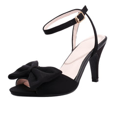 Satin Peep Toe Stiletto Heel Black Sandals for Women