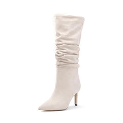 Sequin Solid Color Pointed Toe Stiletto Heel Slouch Boots