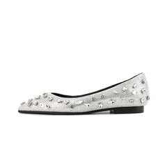 Silver Pointed Toe Comfortable Flats with Rhinestone