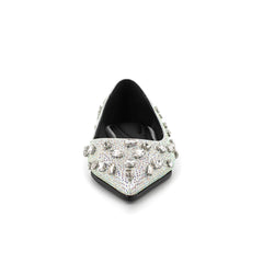 Silver Pointed Toe Comfortable Flats with Rhinestone