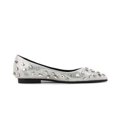 Silver Pointed Toe Comfortable Flats with Rhinestone