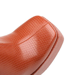 Bottines à talon carré et plateforme à imprimé peau de serpent