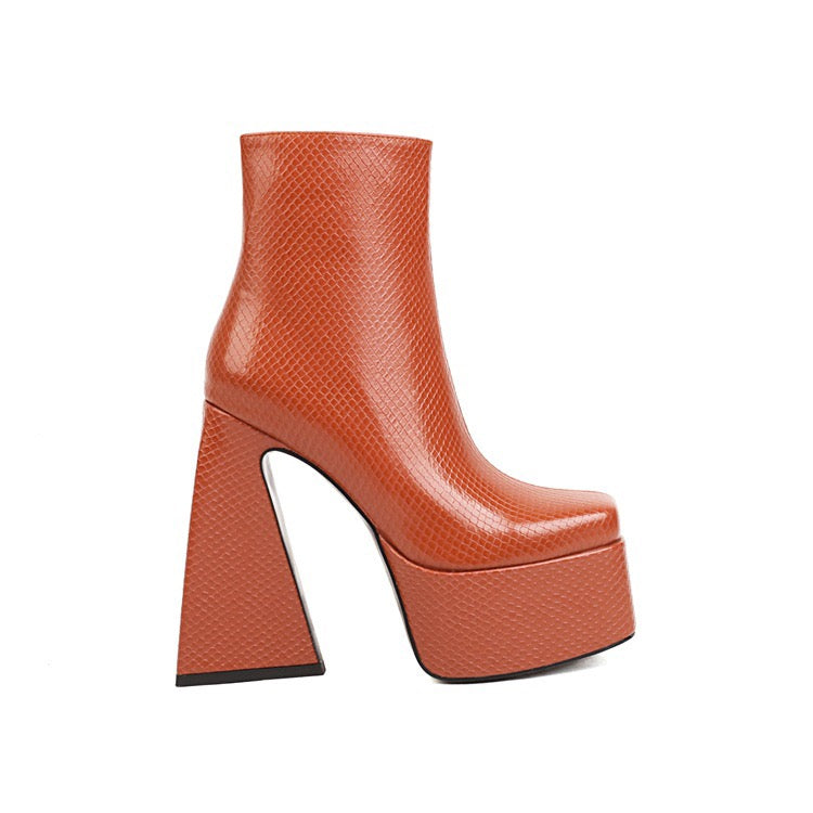 Bottines à talon carré et plateforme à imprimé peau de serpent