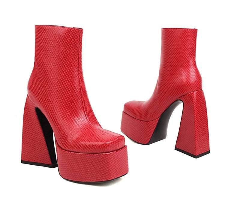 Bottines à talon carré et plateforme à imprimé peau de serpent