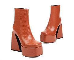 Bottines à talon carré et plateforme à imprimé peau de serpent