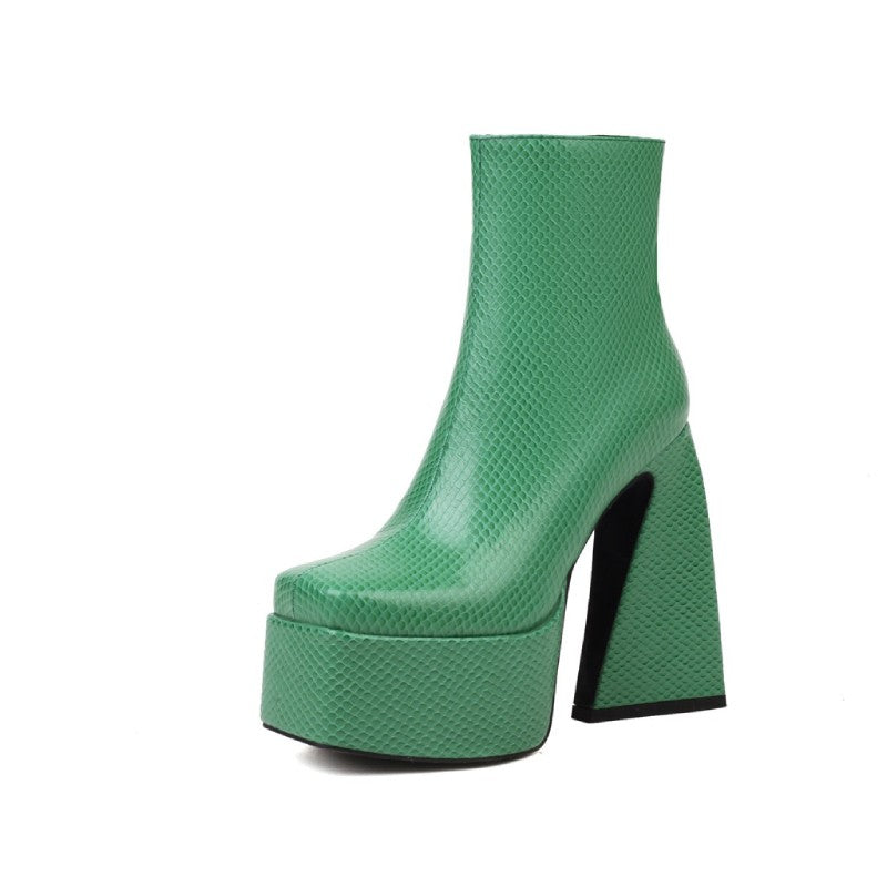 Bottines à talon carré et plateforme à imprimé peau de serpent