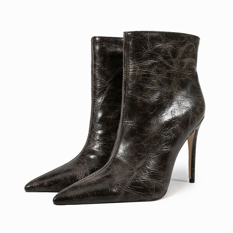 Soft Pointed Toe Texture Print Stiletto Heel Fashion Booties for Lady