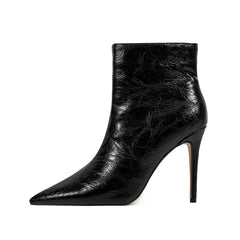 Soft Pointed Toe Texture Print Stiletto Heel Fashion Booties for Lady