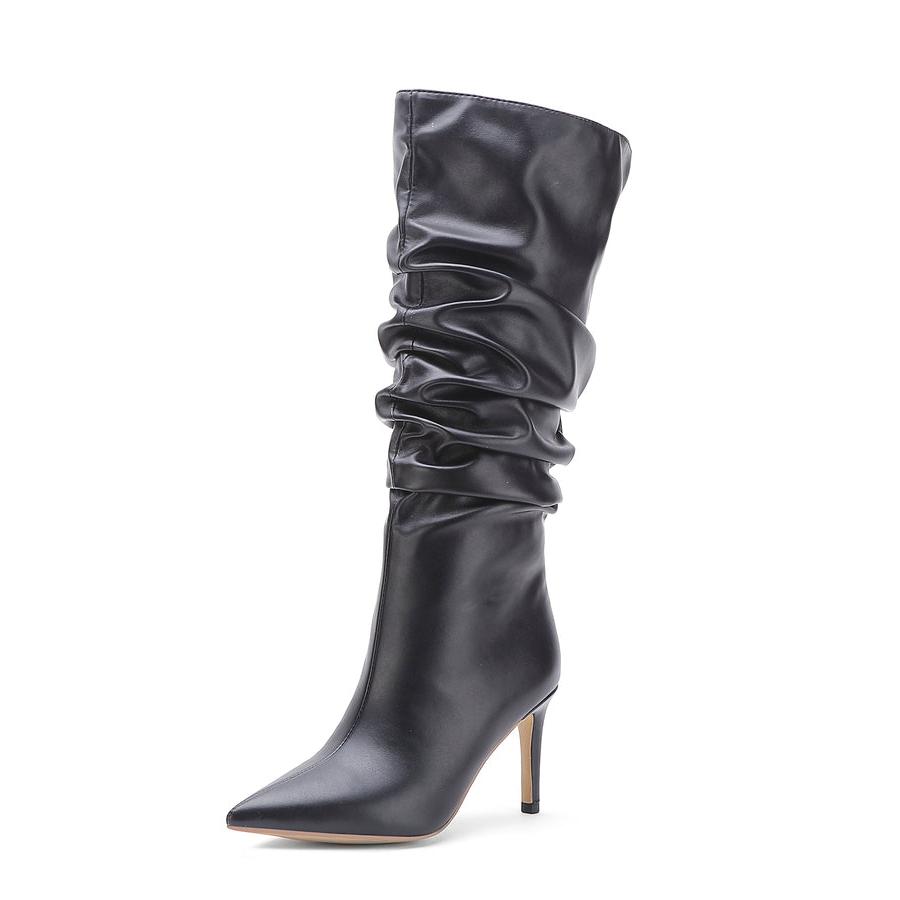 Solid Color Pointed Toe Stiletto Heel Slouch Boots