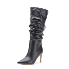 Solid Color Pointed Toe Stiletto Heel Slouch Boots