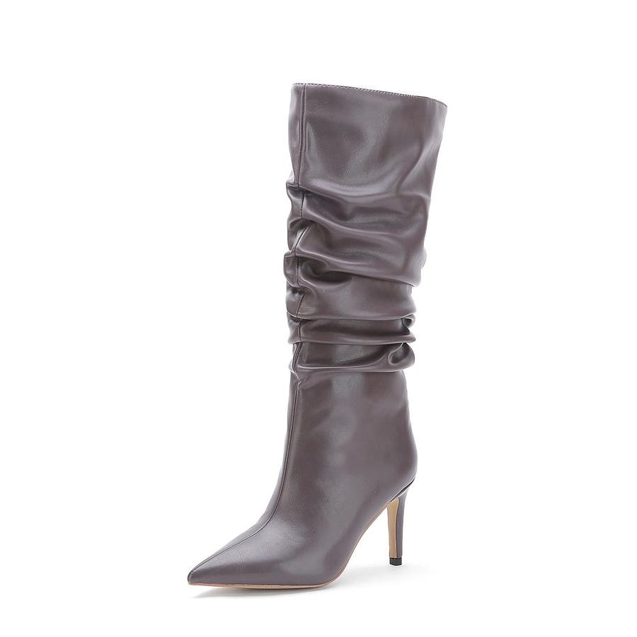 Solid Color Pointed Toe Stiletto Heel Slouch Boots