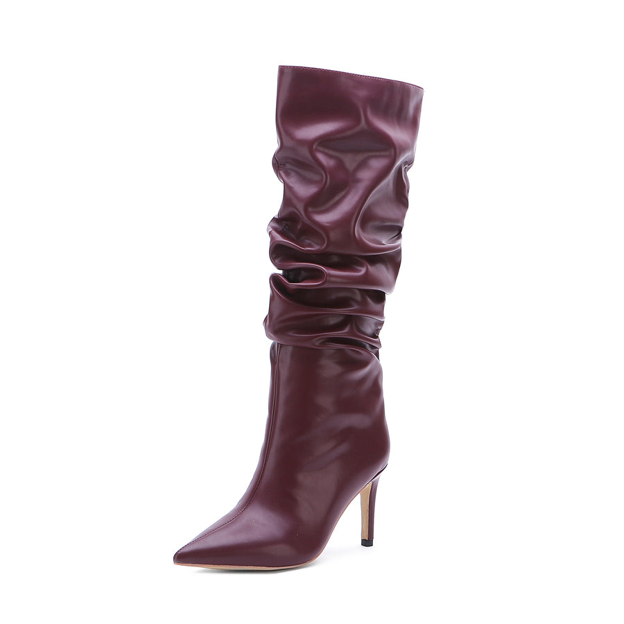 Solid Color Pointed Toe Stiletto Heel Slouch Boots