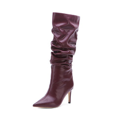 Solid Color Pointed Toe Stiletto Heel Slouch Boots