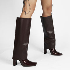 Square Toe Chunky Heel Fold-Over Knee High Boots