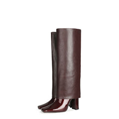 Square Toe Chunky Heel Fold-Over Knee High Boots