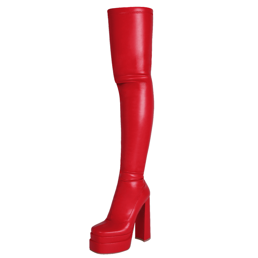 Overknee-Stiefel mit quadratischer Zehenpartie, dickem Absatz und Plateau
