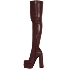 Overknee-Stiefel mit quadratischer Zehenpartie, dickem Absatz und Plateau