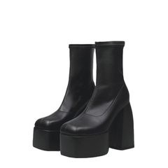 Square Toe 6'' Chunky High Heel Platform Sock Booties