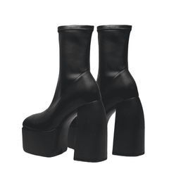 Square Toe 6'' Chunky High Heel Platform Sock Booties