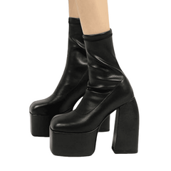 Square Toe 6'' Chunky High Heel Platform Sock Booties