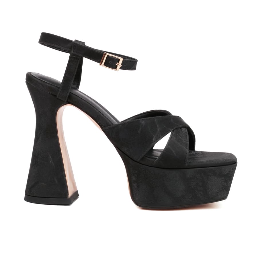 Square Toe Flared Heel Ankle Strap Sandals with Platform