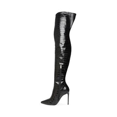 Stone Pattern Pointed Toe Stiletto Heel Thin High Boots Stretch Boots