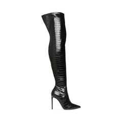 Stone Pattern Pointed Toe Stiletto Heel Thin High Boots Stretch Boots