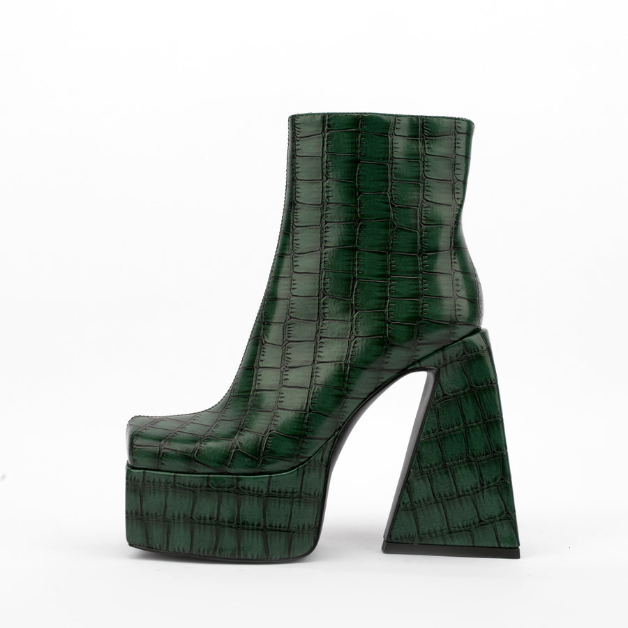 Stone Pattern Square Toe Block Heel High Heel Ankle Boots